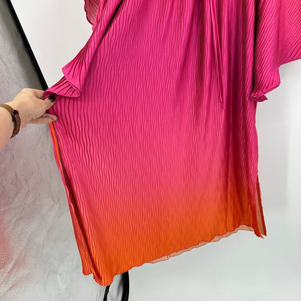 Jonathan Simkhai Augustine Coverup Kaftan Size S Tangerine Pink Pleated Fairy - Picture 8 of 14